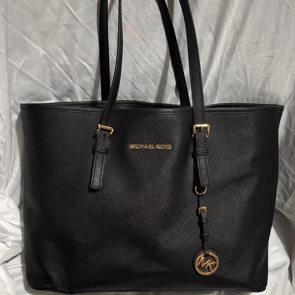 Michael Kors Black Jet Set Tote with Gold Accents